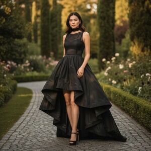 Bebe Nelly Geo Mesh Hi-lo Formal Prom Dress Size 8 Black Whimsigoth Fairycore